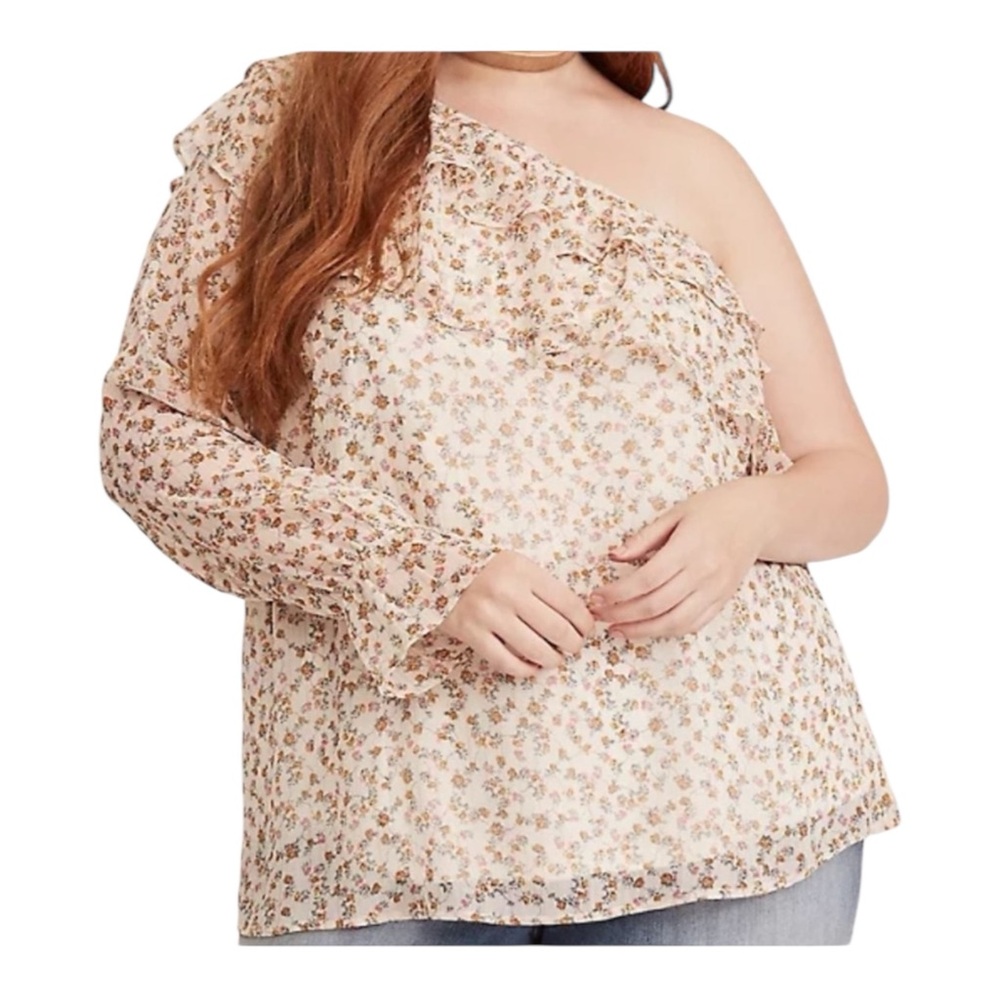 Torrid Size 2 2X Cream Floral One-Shoulder Blouse